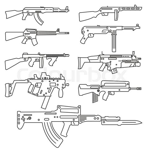 Firearm set. Automatic rifle, machine ... | Stock vector | Colourbox