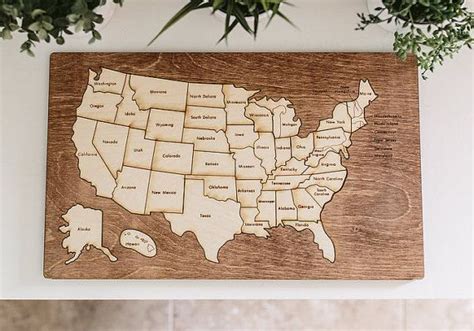 United States Wooden Map Puzzle - Etsy | Map puzzle, Wooden map, Map