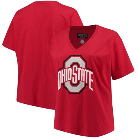 Ohio State Buckeyes Women's Scarlet Plus Size Primary Logo V-Neck T-Shirt