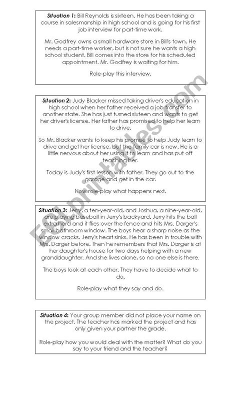 Role-playing scenarios - ESL worksheet by roxyboo