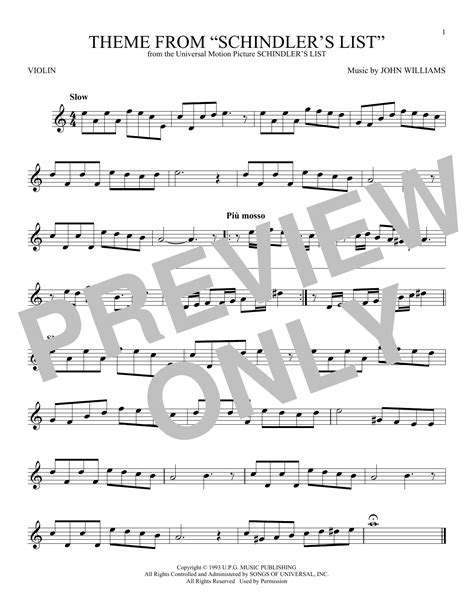 Theme From Schindler's List (Violin Solo) - Print Sheet Music Now