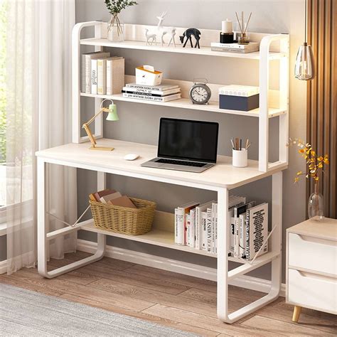 White Computer Desk with Bookshelf and Extra Storage Space