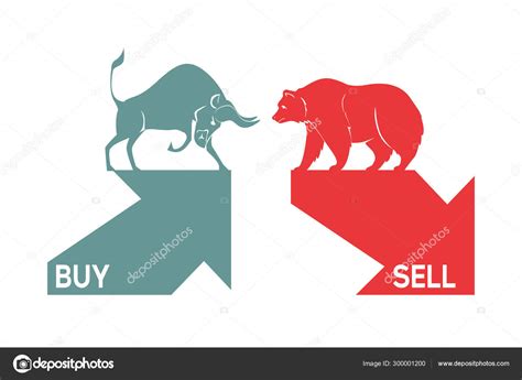 Bull and bear symbols with green and red arrows, stock market and ...