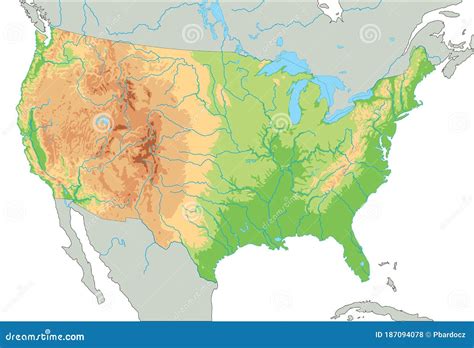 High Detailed United States Of America Physical Map. Vector ...