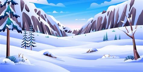 Paisaje nevado de invierno con pinos y montañas rocosas ilustración de ...