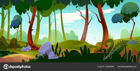 Cartoon forest background, nature park landscape Stock Vector Image by ...