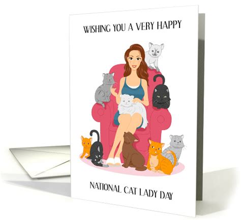 National Cat Lady Day April 19th Woman Surrounded by Cats card