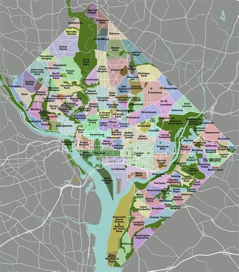 Map of Washington DC neighborhood: surrounding area and suburbs of ...