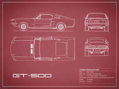 Shelby Mustang GT500 Blueprint - Red Photograph by Mark Rogan