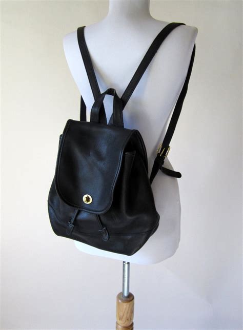 Vintage Coach Black Leather Backpack Purse Bag by FabVintage