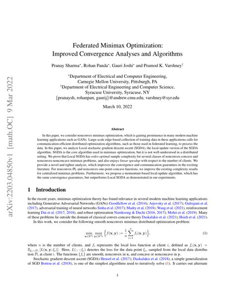 (PDF) Federated Minimax Optimization: Improved Convergence Analyses and ...