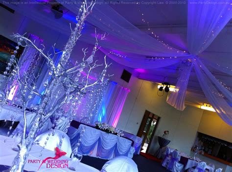 Just a few Ceiling Drapes in a star shape, with twinkle lights, blue and purple up-lights ...