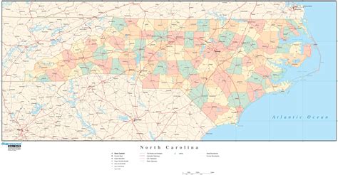 North Carolina State Map In Adobe Illustrator Vector Format. Detailed 608