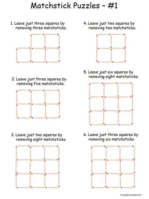 Free Printable Easy Matchstick Puzzles | Brain teasers for kids, Printable brain teasers, Brain ...