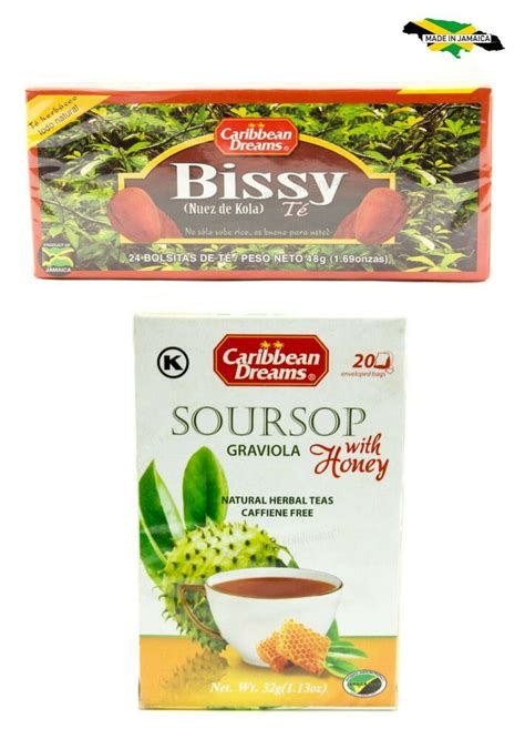 2 Pack Jamaican Caribbean Dreams Bissy Kola Nut & Soursop Honey, 44 Tea ...