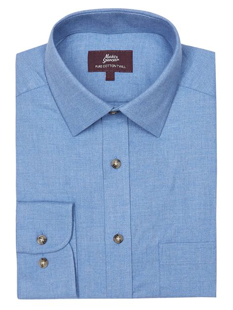 Marks and Spencer - - M&5 SKY-BLUE Mens Pure Cotton Twill Long Sleeve Shirt - Collar Size 15.5 to 18