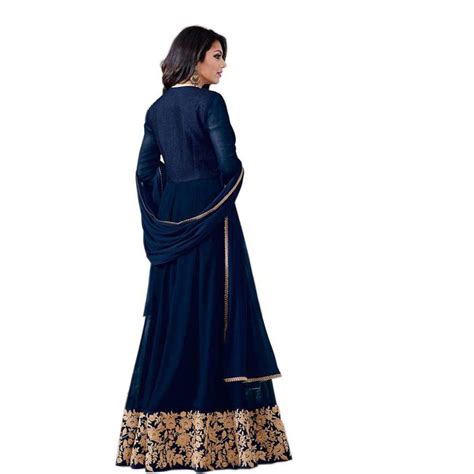 Aryan Fashion Store Blue Georgette Anarkali Gown Semi-Stitched Suit ...