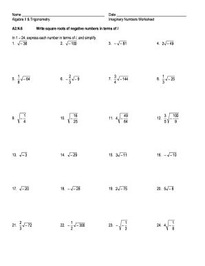 Square Roots Of Negative Numbers Worksheet - Fill Online, Printable, Fillable, Blank | pdfFiller