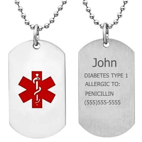 Free Engraving Unisex Stainless steel Diabetes type 1 Medical Alert ID Necklace Personalized Dog ...