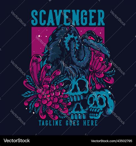 T shirt design scavenger with vulture bird perch Vector Image