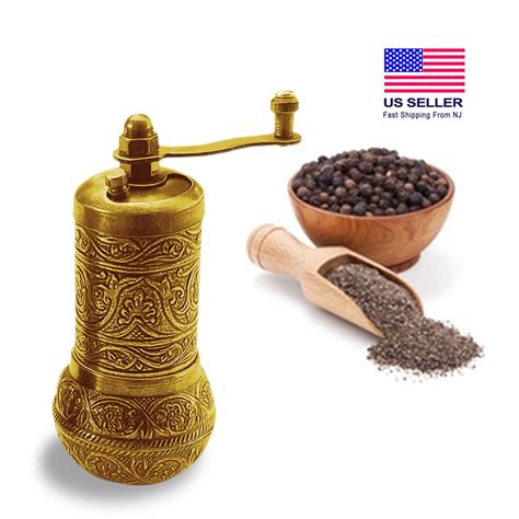 Salt and Black Pepper Grinder, Refillable Spice Grinder, Authentic Vintage Turkish Pepper Mill ...