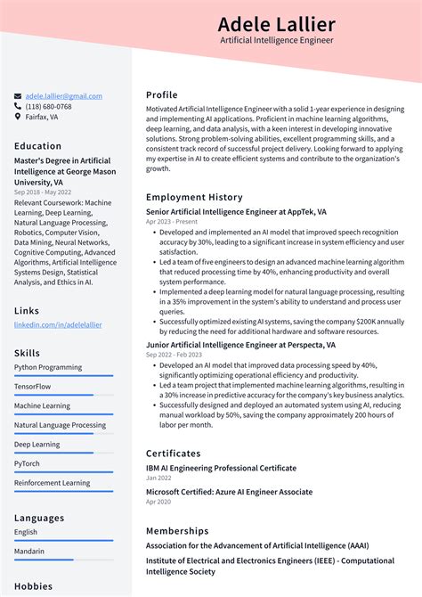 IBM Artificial Intelligence Engineer Resume Examples