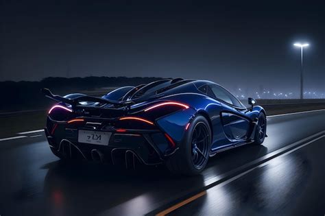 Premium AI Image | A McLaren P1 in a dark blue color speeding on a ...