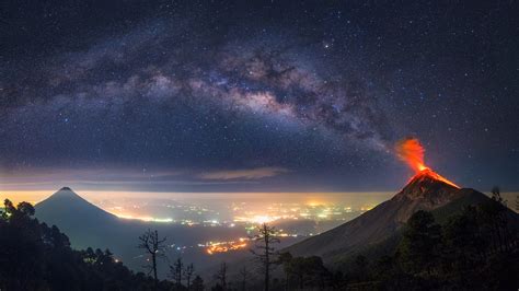 Albert Dros, Nature, Landscape, Trees, Forest, Guatemala, Volcano, Eruption, Mountains, Milky ...