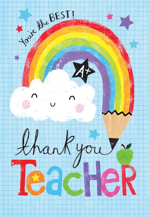 Rainbow pencil - Thank You Card For Teacher (Free) | Greetings Island Greeting Cards For ...