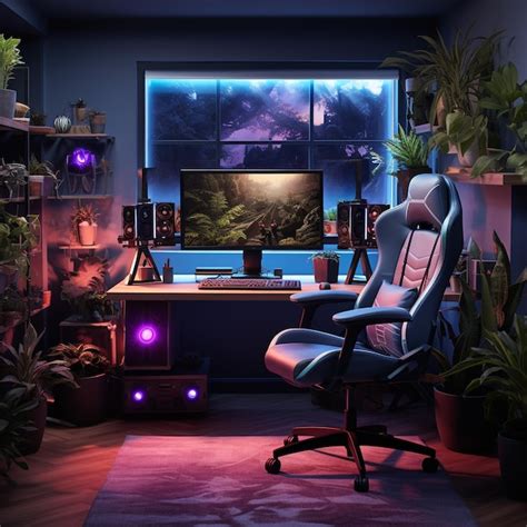 Premium AI Image | gaming computer setup rgb lighting and curved ...