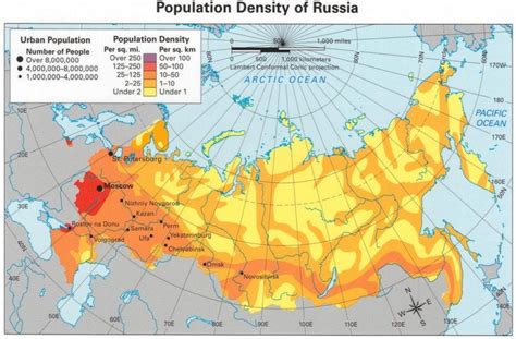 Russische bevolking kaart - Bevolking kaart van Rusland (Oost-Europa - Europa)