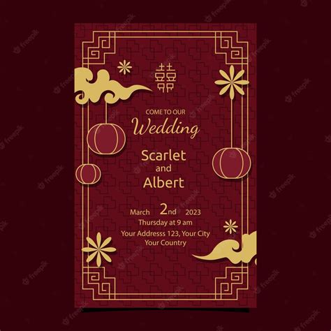 Premium Vector | Red yellow chinese wedding invitation card design template