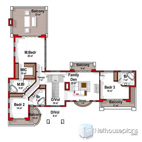 L Shaped House Design Bedroom House Plan- Nethouseplans -02, 51% OFF