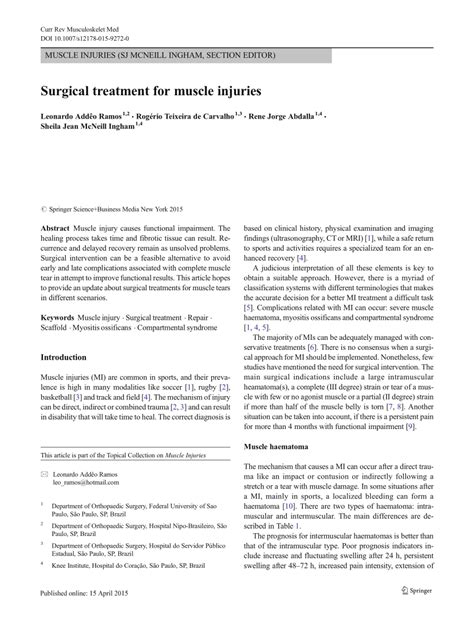 (PDF) Surgical treatment for muscle injuries