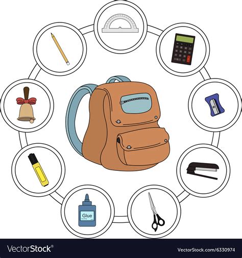 School backpack contents Royalty Free Vector Image