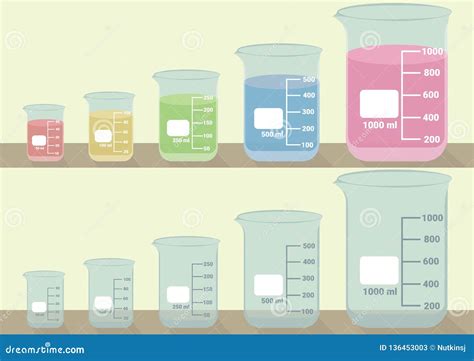 Laboratory Glassware Beakers 5 Sizes Stock Vector - Illustration of ...