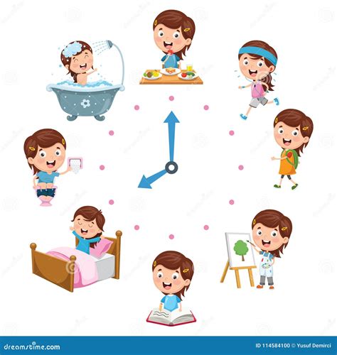 Vector Illustration Of Kids Daily Routine Activities