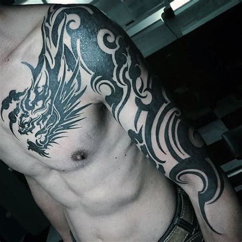 60 Tribal Dragon Tattoo Designs For Men - Mythological Ink Ideas | Tribal shoulder tattoos ...