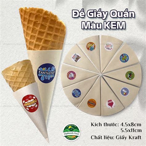 Đế Giấy Quấn Vỏ Kem Ốc Quế - 50 Cái Hình Ngẫu Nhiên - KT 4.5x8cm - 5.5x11cm - MixASale