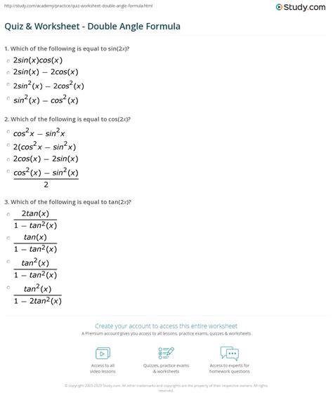 Double Angle Identities Worksheet