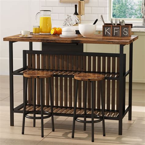 Buy Recaceik 3 Piece Pub Table Set, Rectangular Bar Table with 2 Bar ...