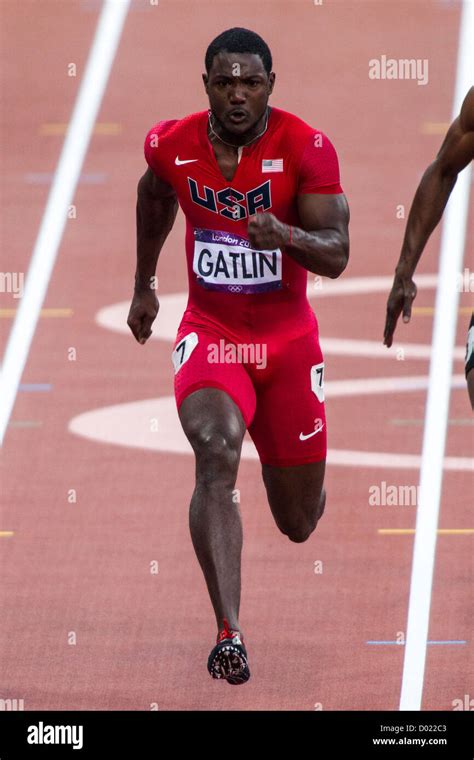 Justin Gatlin (USA) competing in the Men's 100 meter semifinal at the ...