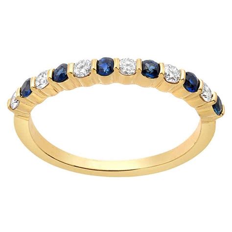 Blue Sapphire Diamond Gold Band Ring at 1stDibs