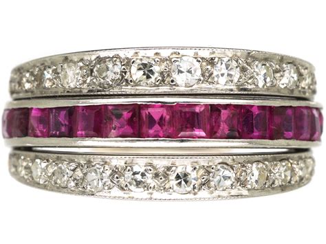 Art Deco 18ct White Gold, Sapphire Diamond & Ruby Flip Over Ring (525N) | The Antique Jewellery ...