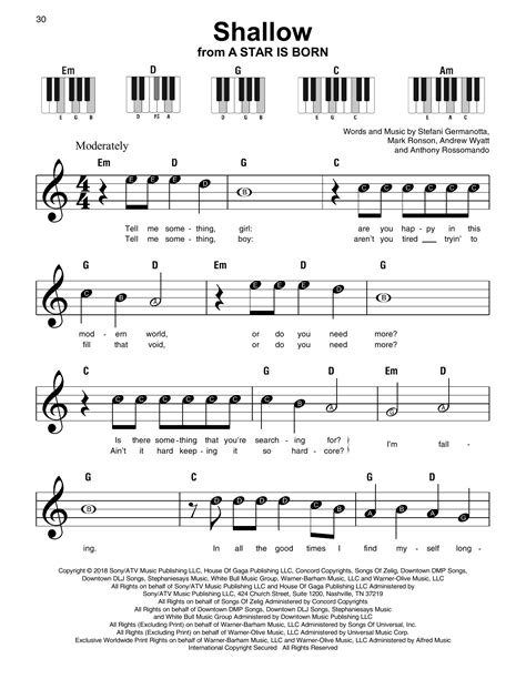 Shallow from a star is born sheet music lady gaga bradley cooper super ...