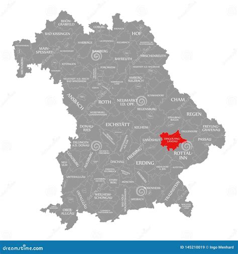 Dingolfing-Landau County Red Highlighted in Map of Bavaria Germany ...