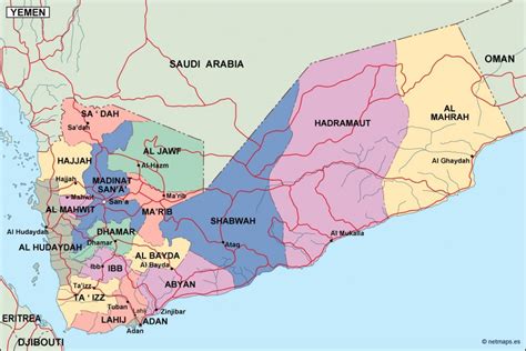 yemen political map. Eps Illustrator Map | Vector World Maps