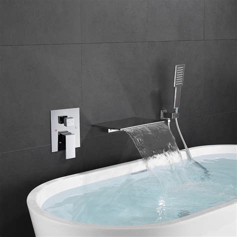 Solid Brass Waterfall Wall-Mounted Bathtub Tap Tub Filler Single Handle in Chrome - Home - Homary AU