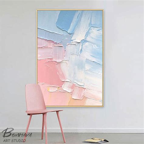 Pink and Blue Abstract Painting Bedroom Wall Decor - Etsy