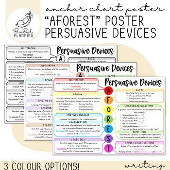 AFOREST Persuasive Devices Poster / Anchor Chart (Boho/Neutral, Rainbow & B+W)